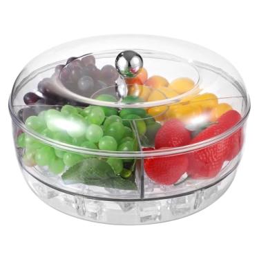Imagem de Bandeja rotativa gelada para servir, bandeja transparente de frutas e vegetais com tampa, 5 compartimentos, tigela de salada dividida com bandeja de gelo para aperitivo, lanches, sushi