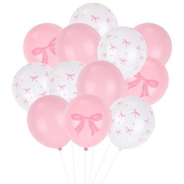 Imagem de 30un Balões de Latex com Laço, 30,5 cm Balões Temáticos Laço Rosa e Branco Decoração Elegante para Festa para Aniversário Despedida de Solteira Casamento Noivado Baby Shower