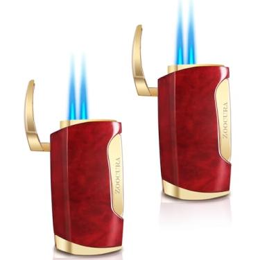 Imagem de Zoocura Isqueiro de tocha, pacote com 2 isqueiros duplos de chama a jato butano, recarregável, à prova de vento, ajustável, isqueiro de bolso para churrasqueira, cozinha, lareira e acampamento (sem