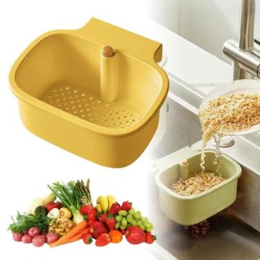 Imagem de Cesta de filtro de pia de cozinha, filtro de pendurar para torneira, escorredor de alimentos multifuncional, cesta de drenagem de cozinha de despejo automático, filtro de drenagem fácil com liberação