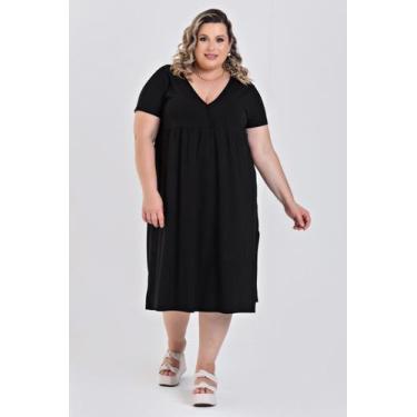 Imagem de Vestido Plus Size Malha de Viscose Detalhe Transpassado - Serena, Pret
