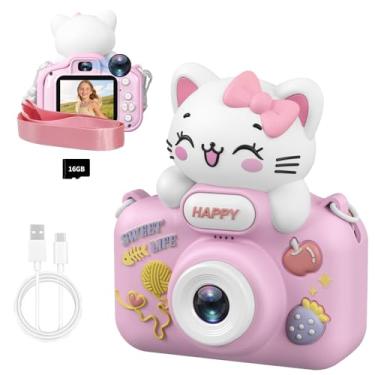 Imagem de Câmera infantil, câmera digital 1080p com lente dupla e zoom 8x, filmadora de vídeo para crianças com cartão SD de 16 GB, para meninos e meninas de 3 a 8 anos