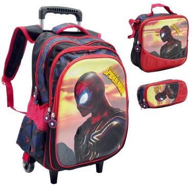 Imagem de Kit Mochila Infantil Rodinhas Escolar 3D - Homem Aranha