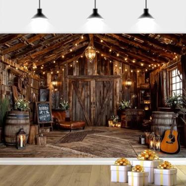 Imagem de Fundo de foto ocidental de 2,8 x 1,8 m, cenário de celeiro de fazenda rústico, caubói, cenários de festa de fazenda, faixa com tema de caubói para aniversário, casamento, decoração de festa ocidental