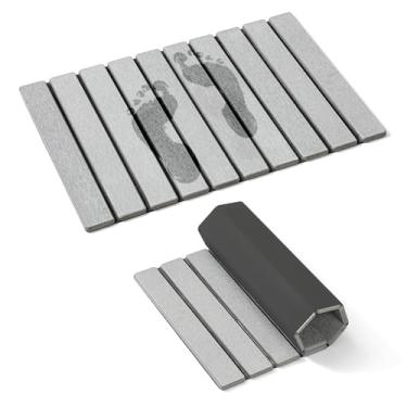 Imagem de KEYCHAD 2025 Novo tapete de banho de pedra dobrável, tapete de banho de terra diatomácea super absorvente com suporte de borracha antiderrapante, tapete de pedra de banho de secagem rápida de 60 x 48