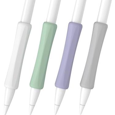 Imagem de FAFALITHIC Pacote com 4 cabos ergonômicos compatíveis com Apple Pencil 1ª geração, 2ª geração, USB-C e Pro Silicone iPencil Grip (branco/lavanda/verde/cinza)