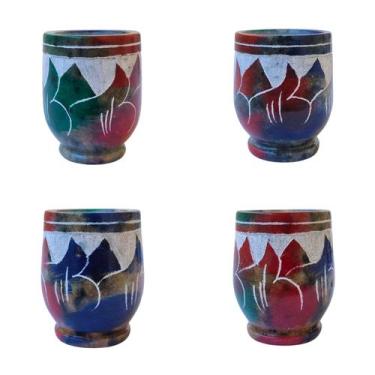 Imagem de 4 Copos Pequeno Pedra Sabão 50 ml Decorativo Cachaça Tequila - Ô Bichi