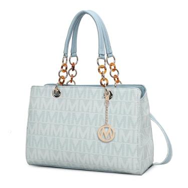 Imagem de MKF Collection Bolsa tiracolo feminina, alça de ombro – Livro de bolso de couro PU – Bolsa feminina com alça superior, Ansera Azul claro, Large