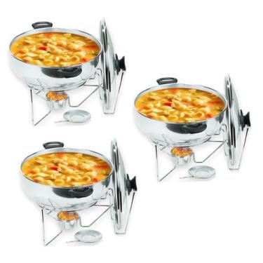 Imagem de Kit com 3 Rechaud Panela de Alumínio Redonda Buffet  Tampa de Vidro 6,