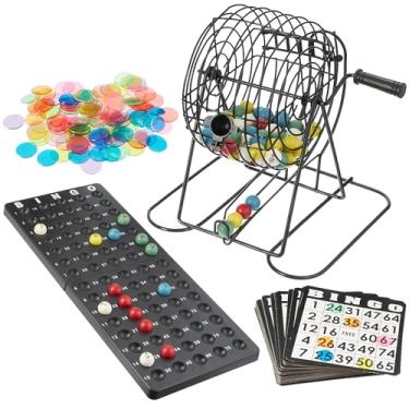 Imagem de Royal Bingo Supplies Jogo de bingo de luxo + conjunto de expansão gratuita 50 cartas premium, 300 fichas vibrantes, 75 bolas de chamada, gaiola de bingo de 15 cm - conjunto de bingo premium para