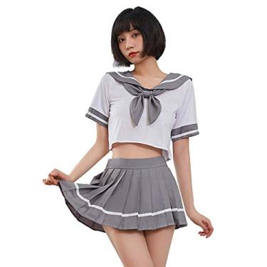Imagem de Lingerie sexy feminina JK uniforme cosplay lingerie marinheiro japonês macio fofo terno estudante (branco cinza)