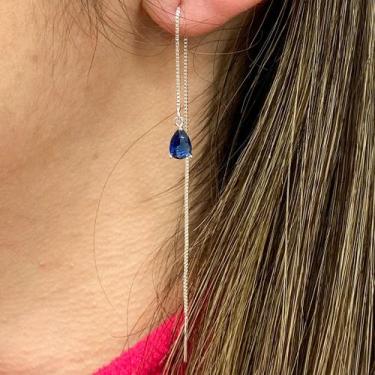 Imagem de Brinco Fio Passante Longo com Pedra Banhado Prata 925 Legitima - Papil