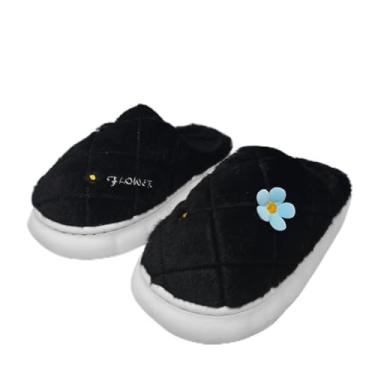 Imagem de Pantufa Chinelo Feminina Flower Em Pelúcia Antiderrapante Macio e Confortável (Preto, BR, Adulto, Faixa Numérico, 34, 35)