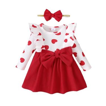 Imagem de Baby Girl Dress Toddler Fall Winter Baby Girls Dresses 12-18 Month Ruffle Long Sleeve Dresses Toddler Red Heart Dress with Headband
