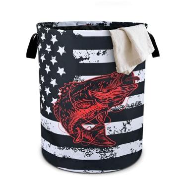 Imagem de Cesta de roupa suja Bass Fish dobrável em tecido Oxford, cesto de lavanderia, organizador de balde de roupas para banheiro/armazenamento de lavanderia/quarto 40 x 40 cm