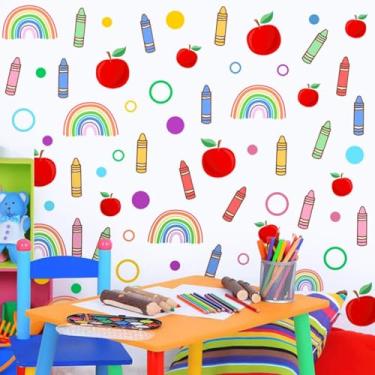 Imagem de Decalque de parede autoadesivo para quarto infantil de jardim de infância arco-íris colorido giz de cera vermelho maçã pontos adesivos de parede decoração arte de parede