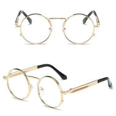Imagem de HCPIHF Óculos estilo punk vintage masculino retrô redondo armação de metal feminino fashion uv400 (transparente)