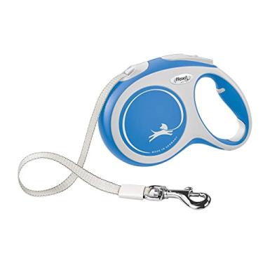 Imagem de FLEXI Nova coleira retrátil confortável para cães (fita), ergonômica, durável e livre de emaranhados, coleira de caminhada para cães de até 60 kg, 4,8 m, grande, azul/pastel
