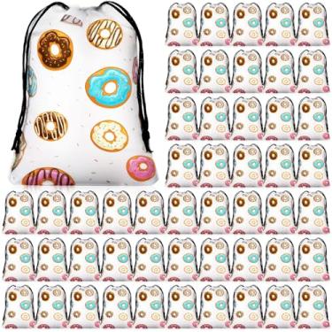 Imagem de SilTriangle 50 sacos de presente de festa de donuts, 15 x 20 cm, sacos de plástico com cordão para doces, embalagem de armazenamento para decoração de festa de casamento com tema de aniversário