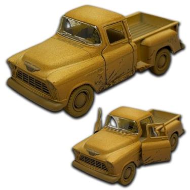 Imagem de Miniatura de carro Chevrolet Stepside 1955 em Metal, com fricção, pneus em borracha, abertura de portas laterais, 12 CM, 1/32, Resistente a quedas (Bege lameado)