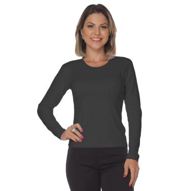 Imagem de Baby look manga longa malha canelada - Gola redonda