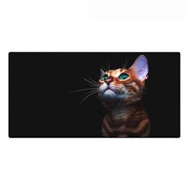 Imagem de Mouse Pad Gamer Extra Grande, 70x35cm, Design de Gato, Base Antiderrapante, Bordas Costuradas, 3mm de Espessura