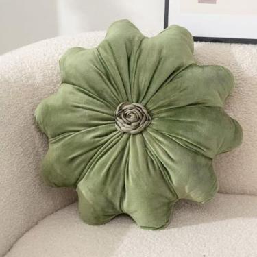 Imagem de Almofada de veludo super macia em forma de fllower nova, almofada decorativa para cama, sofá, cadeira, penteadeira (diâmetro 40,6 cm) (verde)