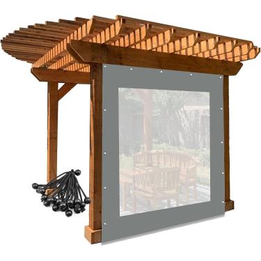 Imagem de Cortina de lona transparente para exteriores, com furos, painel de lona impermeável de PVC de alta resistência, cortinas divisórias resistentes às intempéries, para pérgola, alpendre, canteiro,