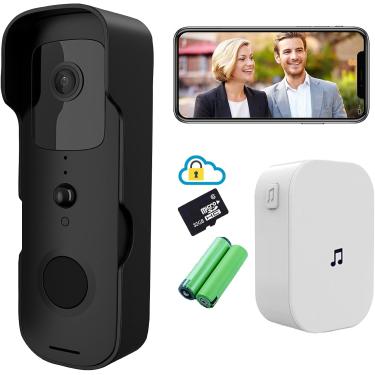 Imagem de Câmara de campainha com vídeo inteligente HD 1080P câmara sem fios com bateria WiFi câmara de segurança doméstica alerta de impulso ativado por movimento visão noturna visão ao vivo