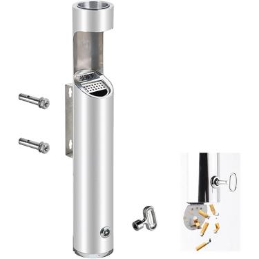 Imagem de Cinzeiro Cigarro Montado Na Parede, Aço Inoxidável Metal Lockable Cigarro Butt Container Para Fora, Cigarro Butt Receptáculo Cinzeiros Pequenos Com Tampa, Wall Mounted Ashtrays for Outside, F