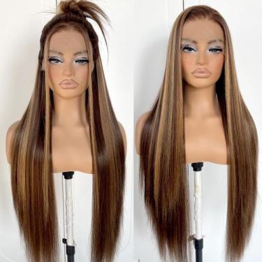 Imagem de Peruca frontal de renda MITIMES Honey Blonde Straight 80 cm 180 Densit