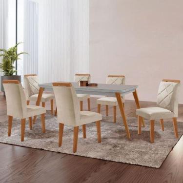 Imagem de Mesa Copper 180cm Mdf Vidro E 6 Cadeiras Melissa Veludo Creme/off/natu