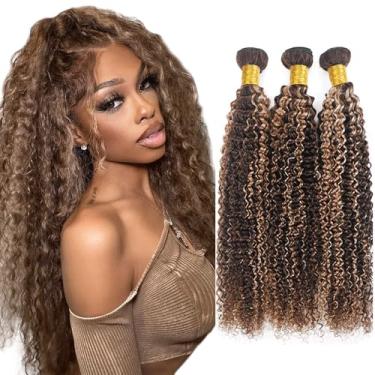 Imagem de Pacotes de Cabelo Humano Ondulado Encaracolado P4613 Feixes de Cabelo Humano Ombre Marrom 3 Pacotes 76 81 86 Polegadas Dois Tons Cor 4 Misturado com 613 Pacotes Loiros