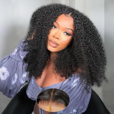 Imagem de Peruca Kinkycurly cabelo humano densidade 200 HD renda 9x6 Afro Kinky Curly pronto para usar perucas sem cola cabelo humano pré-arrancado pré-cortado fechamento profundo peruca sem cola para mulheres