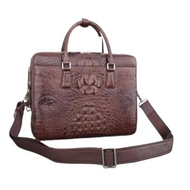Imagem de Bolsa de mão genuína de couro de crocodilo de verdade para homens de negócios exótica autêntica couro jacaré masculina grande bolsa de ombro com zíper, Marrom, 36cm(Length) x 28cm(Height) x 8cm(Deep)