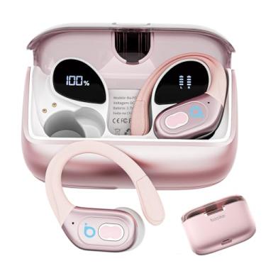 Imagem de Basike Fone de Ouvido Sem Fio Esportivo BLuetooth 5.3 TWS，Tela LED Dupla, 3 Tamanhos Tampões Ouvido Intercambiáveis, Suporta chamadas de voz, adequadas para Android e IOS (Ouro Posa)