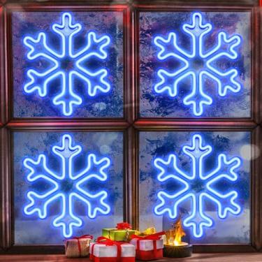 Imagem de Enhon Luz de floco de neve neon de Natal, luzes gigantes de floco de neve, 30 cm, cortina de Natal alimentada por bateria e USB, sinal neon com temporizador para decoração de festa de Natal (azul