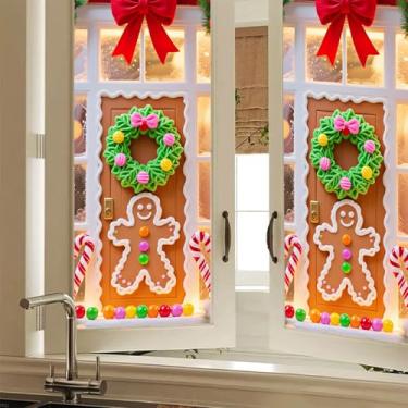 Imagem de HOMETITUTE Porta de biscoito de gengibre de Natal com guirlanda de doces de homem de gengibre filme decorativo para janela de vidro adesivo estático para quarto, sala de estar, escritório, 48 x 100 cm