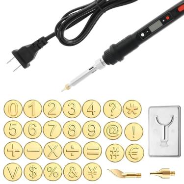 Imagem de FALESOUL Kit de queima de madeira com carimbos de letras, molde de cobre de 28 letras, faça você mesmo, conjunto de entalhe em madeira, pirografia de ponta de ferro de solda de temperatura ajustável