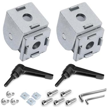 Imagem de 2 conjuntos de dobradiças vivas de liga de zinco fundido série 2020 acessórios de perfil de extrusão de alumínio ângulo reto liga de zinco conector de junta articulada flexível (prata)