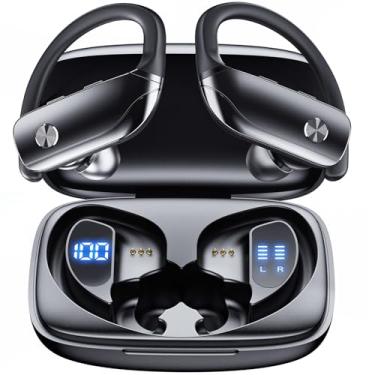 Imagem de Fones de Ouvido Sem Fio Bluetooth para ReproduçãO Esportiva com Display de Led Fones de Ouvido com Ganchos Fone de Ouvido com Microfone Embutido para Treino Preto (T16)