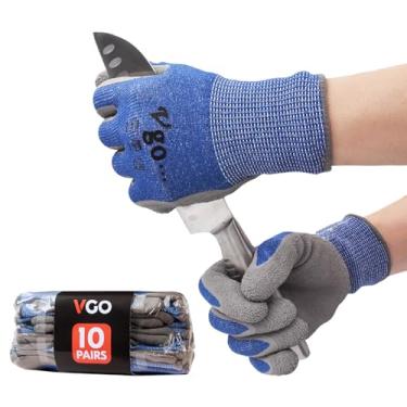 Imagem de Vgo... 10 Pares De Luvas Ansi A3 Resistentes A Cortes, Proteção Para As Mãos, Luvas De Jardinagem E Trabalho Revestidas De Borracha De Látex (Tamanho L, Azul, Rb2148Hy)