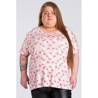 Imagem de T-shirt Feminina plus Size Visco Estampada - Serena, Rosa, G10