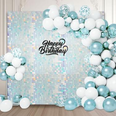 Imagem de 48 peças de fundo de parede colorido azul brilhante, painel de fundo de foto de lantejoulas quadradas, fundo de parede com glitter para aniversários, casamentos, Halloween, noivados, decoração de