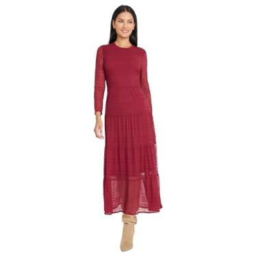 Imagem de The Good Journey Vestidos femininos de manga comprida e gola redonda evasê com corte longo nas costas - vestidos para convidados de casamento, Rhododendron, 52