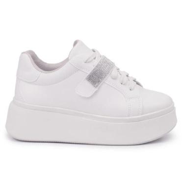Imagem de Tênis Feminino Plataforma Casual Strass Removível - Tenehi, 37, Branco