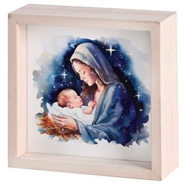 Imagem de Dicksons Placa decorativa de Natal dupla face em bloco de mesa de 5 x 15 cm, presépio de madeira