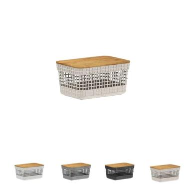 Imagem de Caixa Organizadora Armário Tampa Bambu 20Cm - Bege