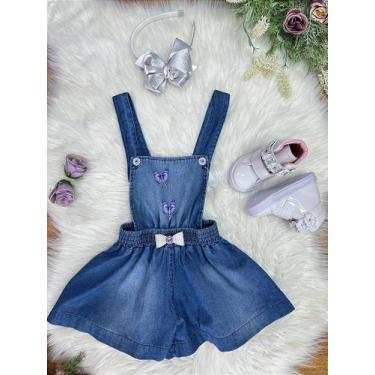 Imagem de Macaquinho Infantil Jeans Azul Casual para Menina - Fabuloso Ateliê, 1