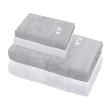 Imagem de Jogo de Toalha De Banho e Rosto, Gigante, 4 Pe�as, 100% Bambu Natural, Buettner, Alta Absor��o, Toque Aveludado, Altihaus (Branco/Prata)